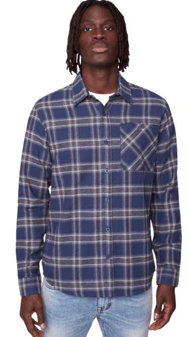 LS Flanel Plaid Shirt-Navy-1