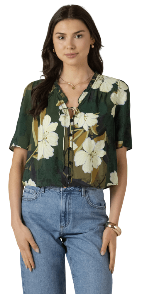 Button Front Ruffle Trim-93364-Palm Blossom-1