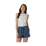 Lace Cutout Button Front-White-1