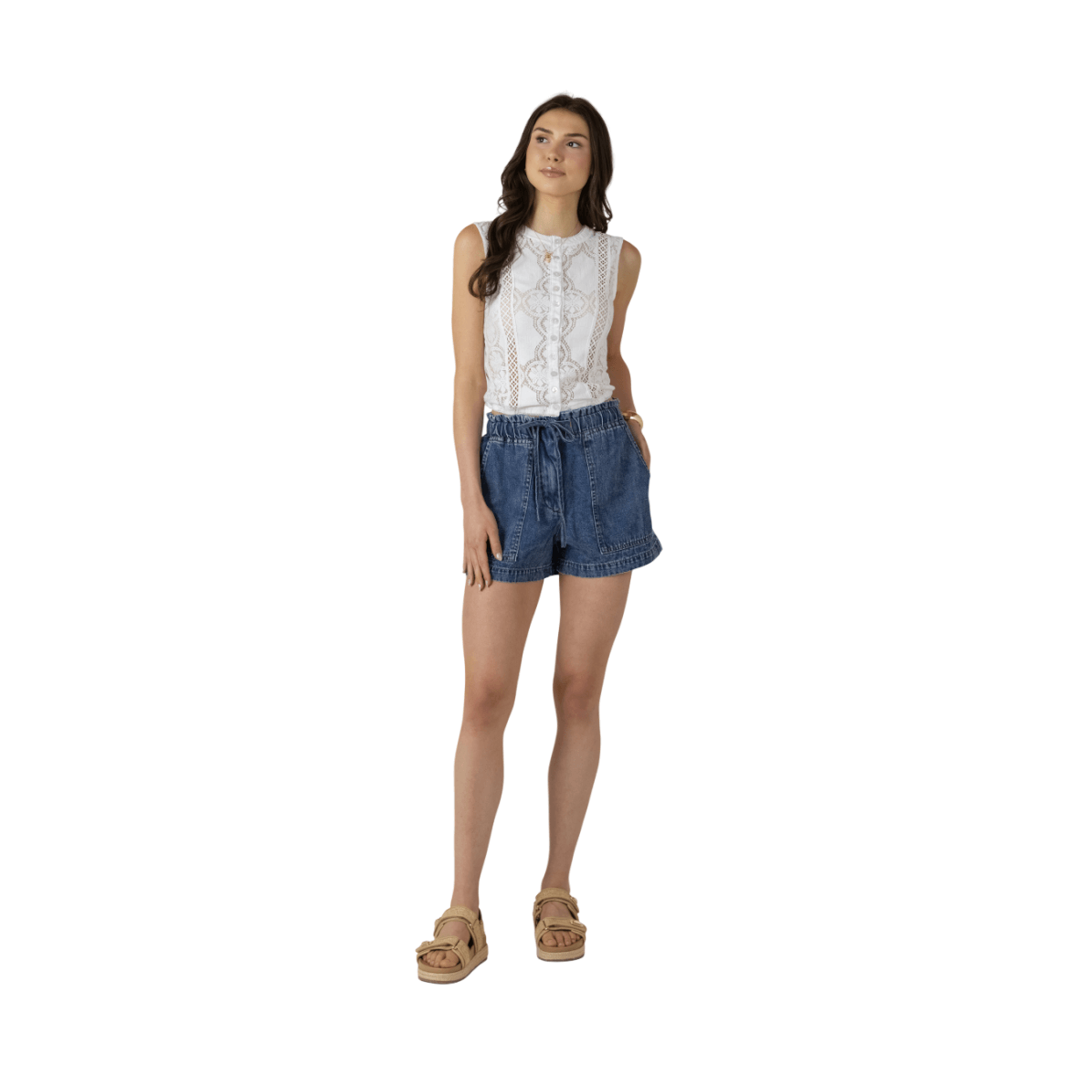 Lace Cutout Button Front-1