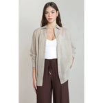 Oversized Textured Shirt-60866-Beige/Brown-1