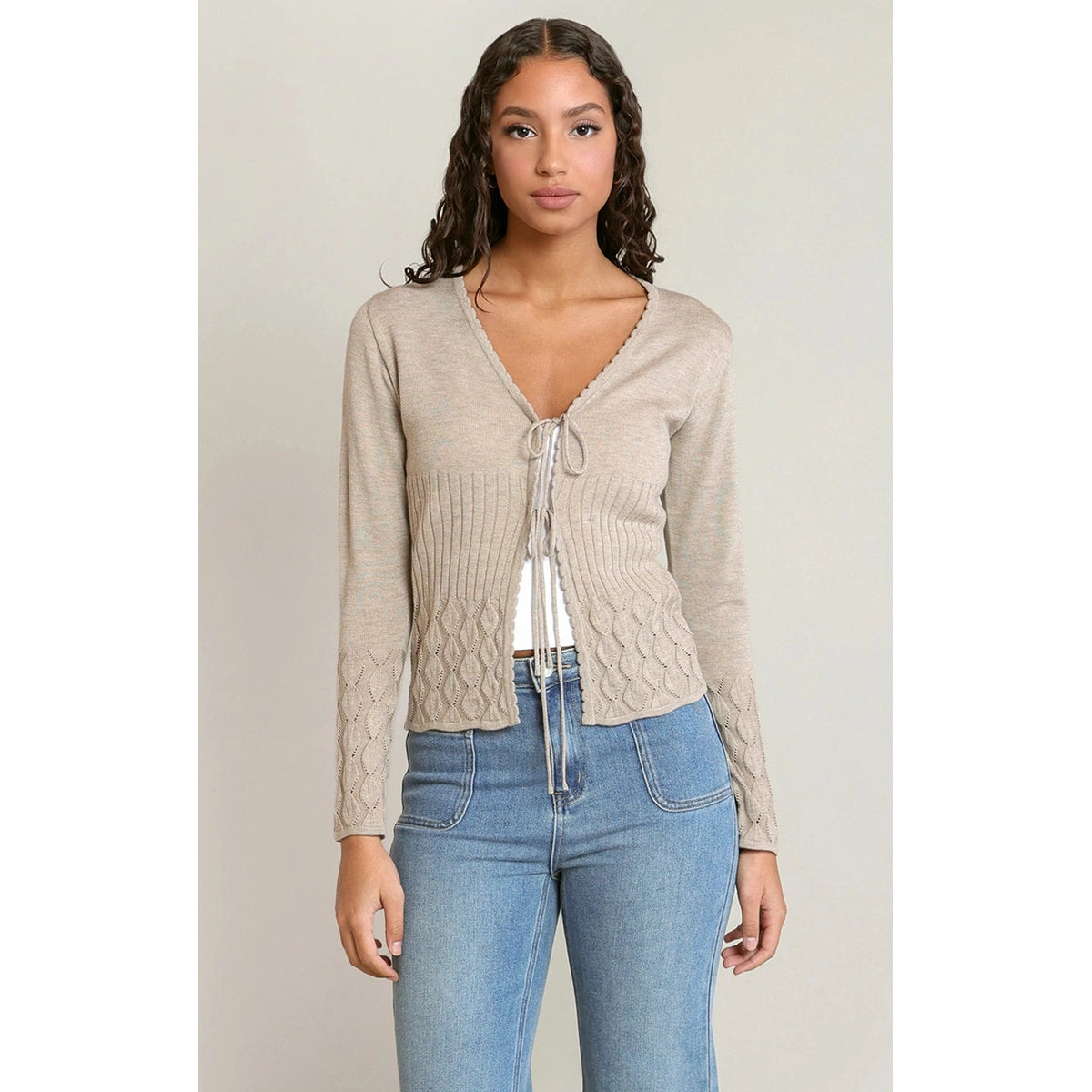 Tricot Front Tie Cardigan Femme