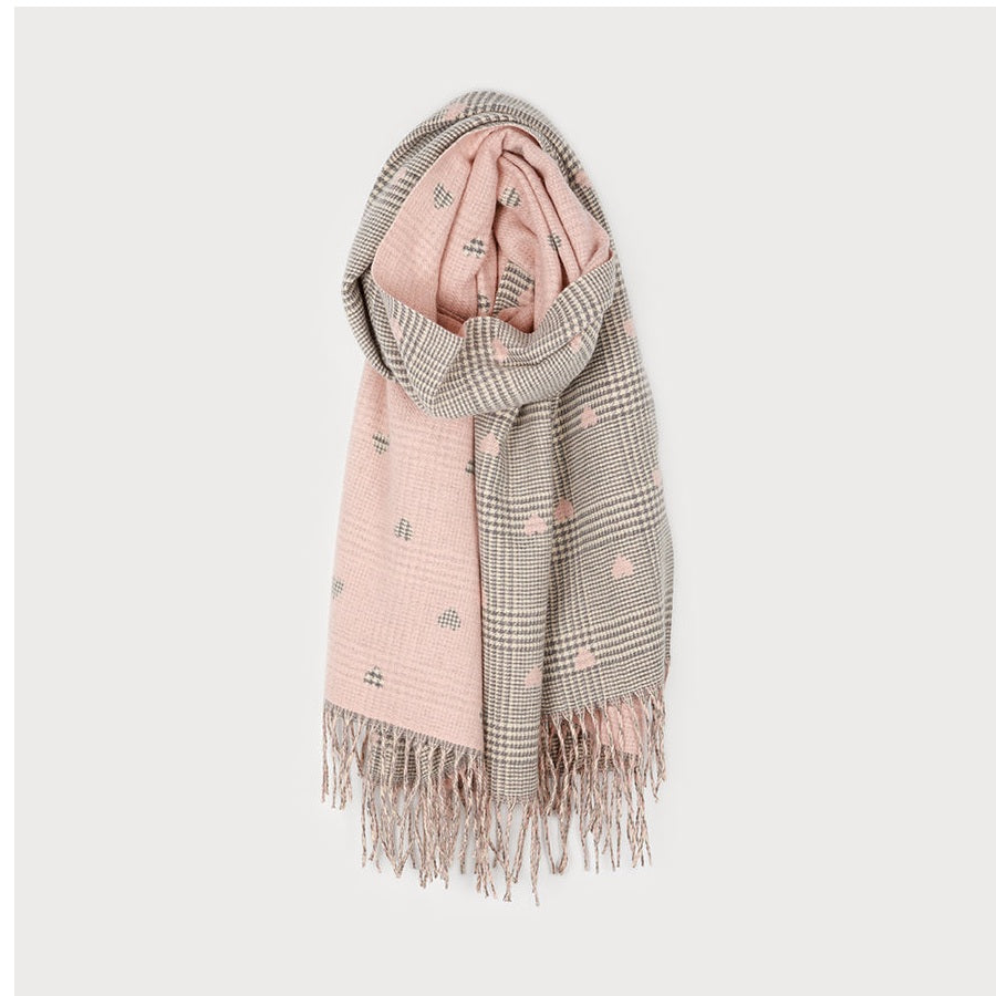 Foulard Motif À Carreaux et Petits Cœurs-LTG-Light Gray-1