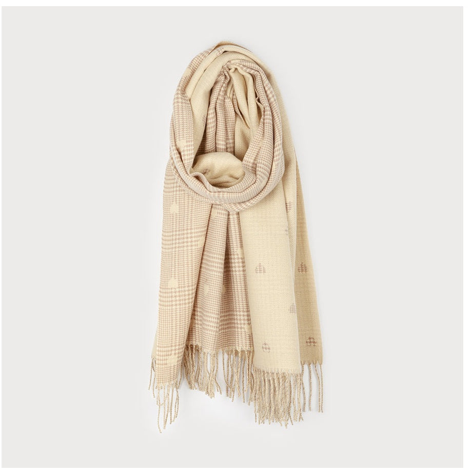 Foulard Motif À Carreaux et Petits Cœurs-BGE-Beige-1
