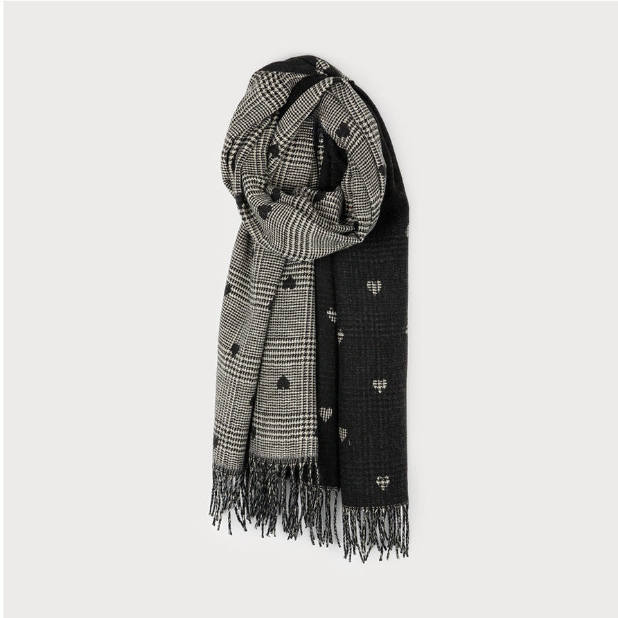 Foulard Motif À Carreaux et Petits Cœurs-BLK-Noir-1