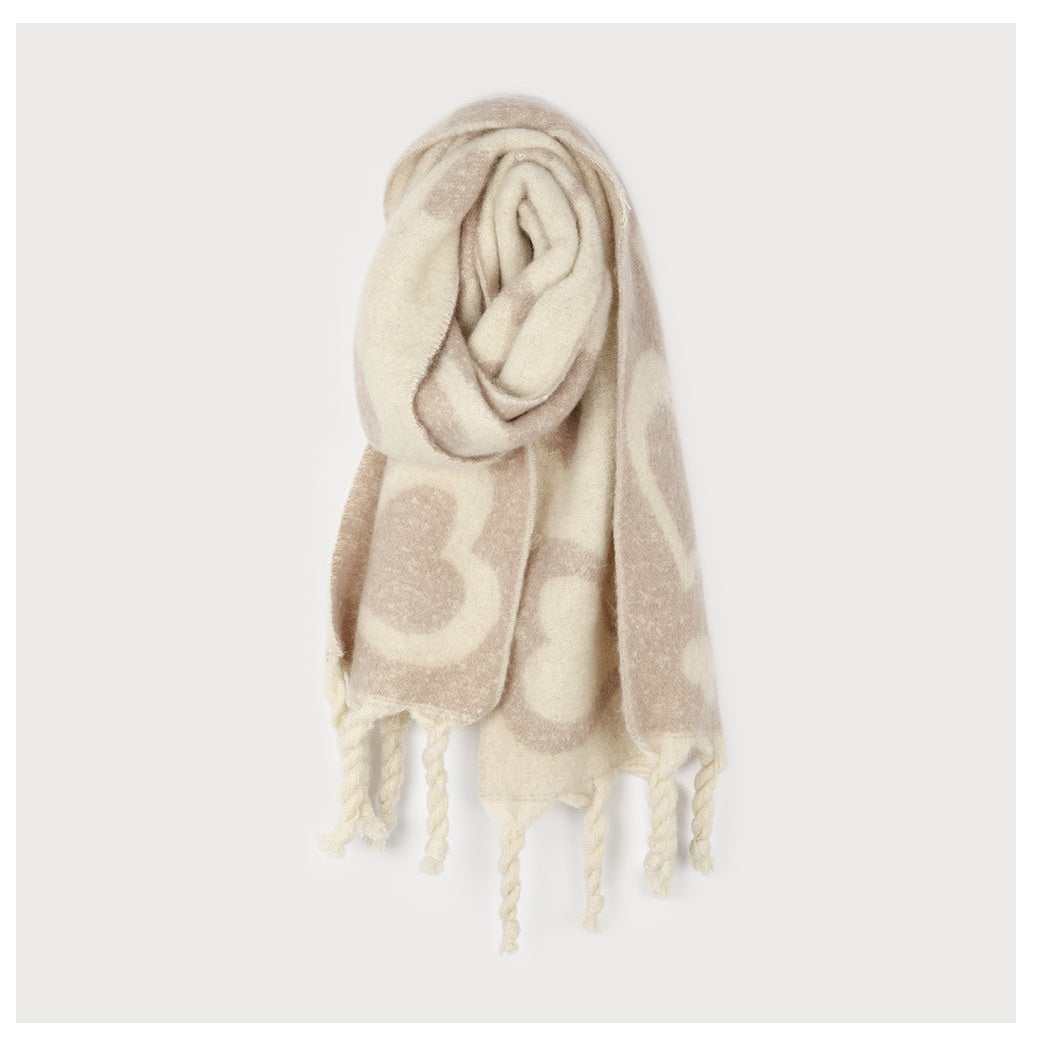 Grand Foulard Chaud Avec Imprimé Couers et Franges-1