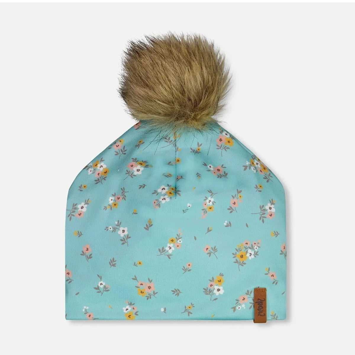 HAT With Pompom.-005-Mini Flower Blue-1