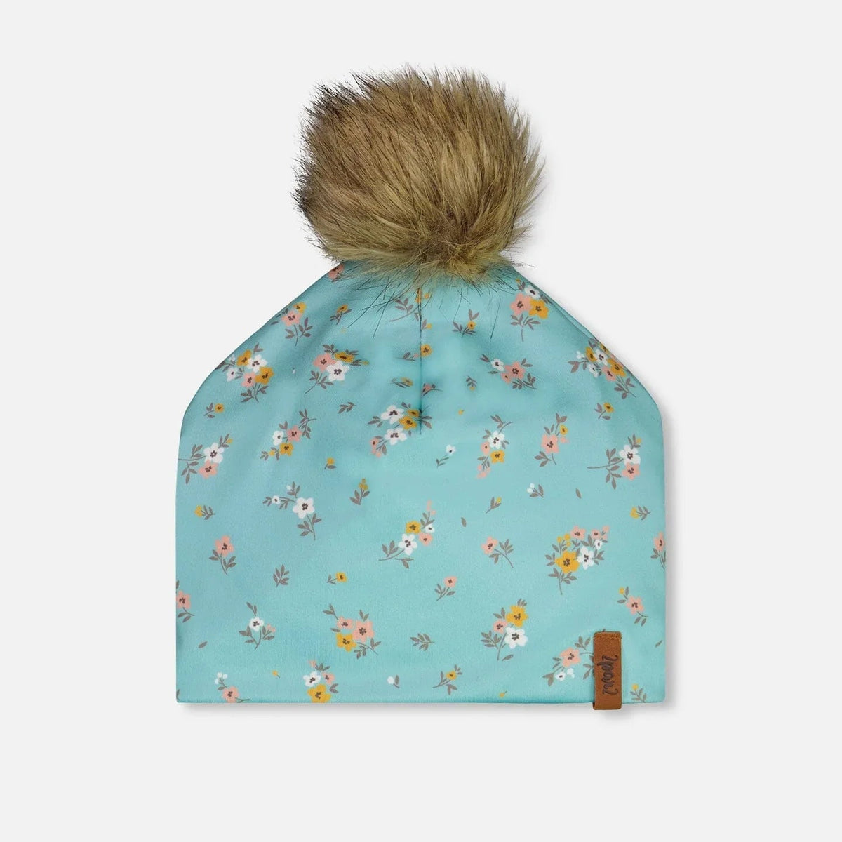 HAT With Pompom.-005-Mini Flower Blue-1