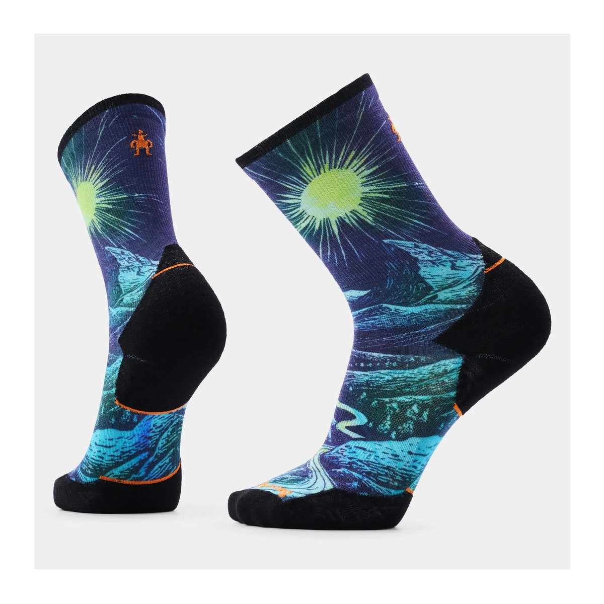 Men's Trail Run Targeted Cushion Treeline Print Crew Socks