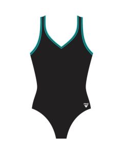 LADIES V-NECK V-BACK ONE PIECE - NOIR/TEAL - 14